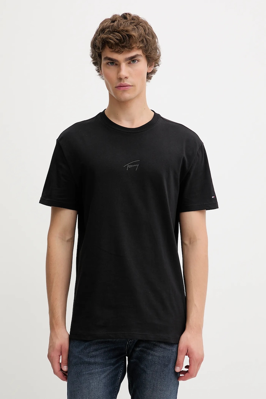 Bavlněné tričko Tommy Jeans pánské, černá barva, DM0DM22138