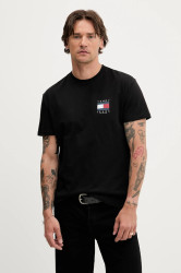 Bavlněné tričko Tommy Jeans pánské, černá barva, s potiskem, DM0DM21910