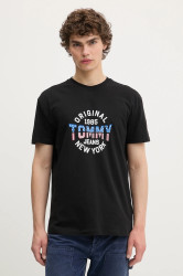 Bavlněné tričko Tommy Jeans pánské, černá barva, s potiskem, DM0DM21913