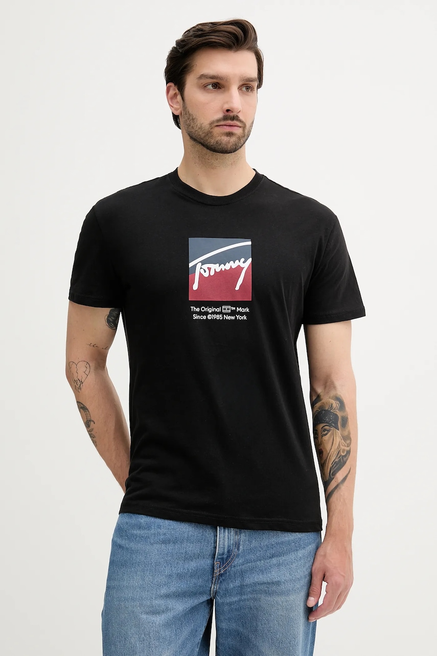 Bavlněné tričko Tommy Jeans pánské, černá barva, s potiskem, DM0DM21940