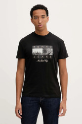 Bavlněné tričko Tommy Jeans pánské, černá barva, s potiskem, DM0DM22464
