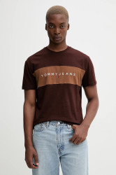 Bavlněné tričko Tommy Jeans pánské, hnědá barva, DM0DM21933