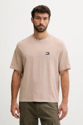 Bavlněné tričko Tommy Jeans pánské, hnědá barva, DM0DM21975