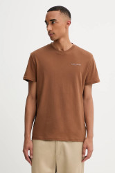 Bavlněné tričko Tommy Jeans pánské, hnědá barva, s potiskem, DM0DM21780