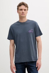 Bavlněné tričko Tommy Jeans pánské, modrá barva, s potiskem, DM0DM20768