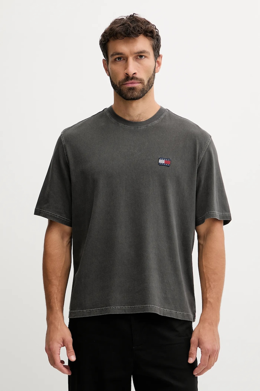 Bavlněné tričko Tommy Jeans pánské, šedá barva, DM0DM21975