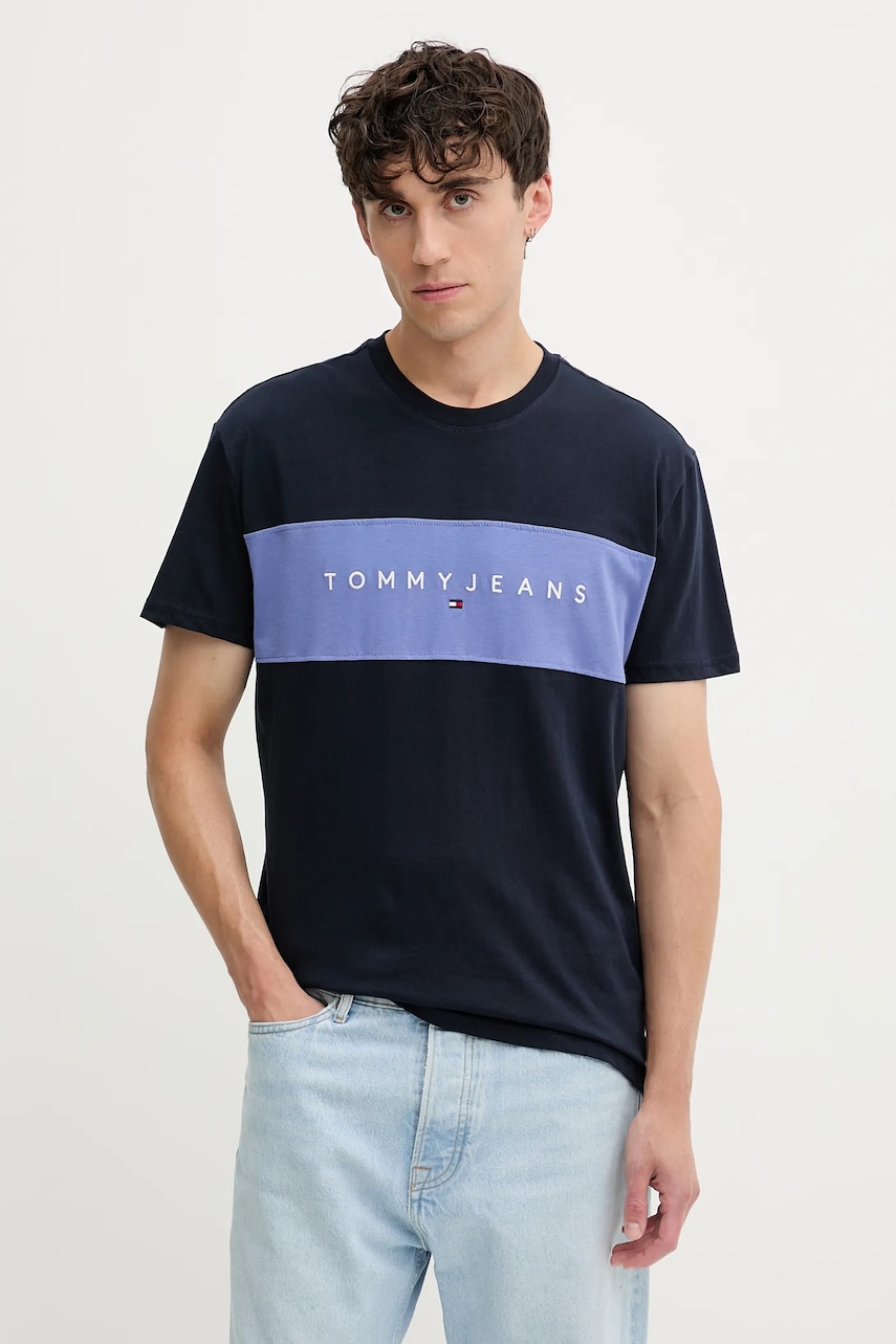 Bavlněné tričko Tommy Jeans pánské, tmavomodrá barva, DM0DM21933