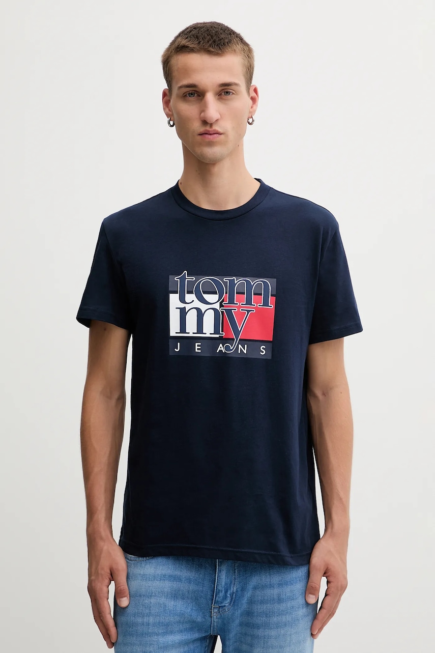 Bavlněné tričko Tommy Jeans pánské, tmavomodrá barva, DM0DM21977