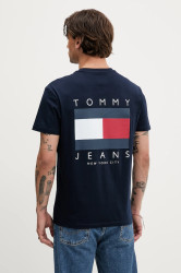 Bavlněné tričko Tommy Jeans pánské, tmavomodrá barva, s potiskem, DM0DM21910
