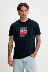 Bavlněné tričko Tommy Jeans pánské, tmavomodrá barva, s potiskem, DM0DM21940