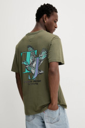 Bavlněné tričko Tommy Jeans pánské, zelená barva, s potiskem, DM0DM22060