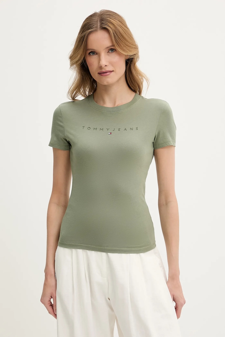 Bavlněné tričko Tommy Jeans zelená barva, DW0DW20315