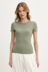 Bavlněné tričko Tommy Jeans zelená barva, DW0DW20315