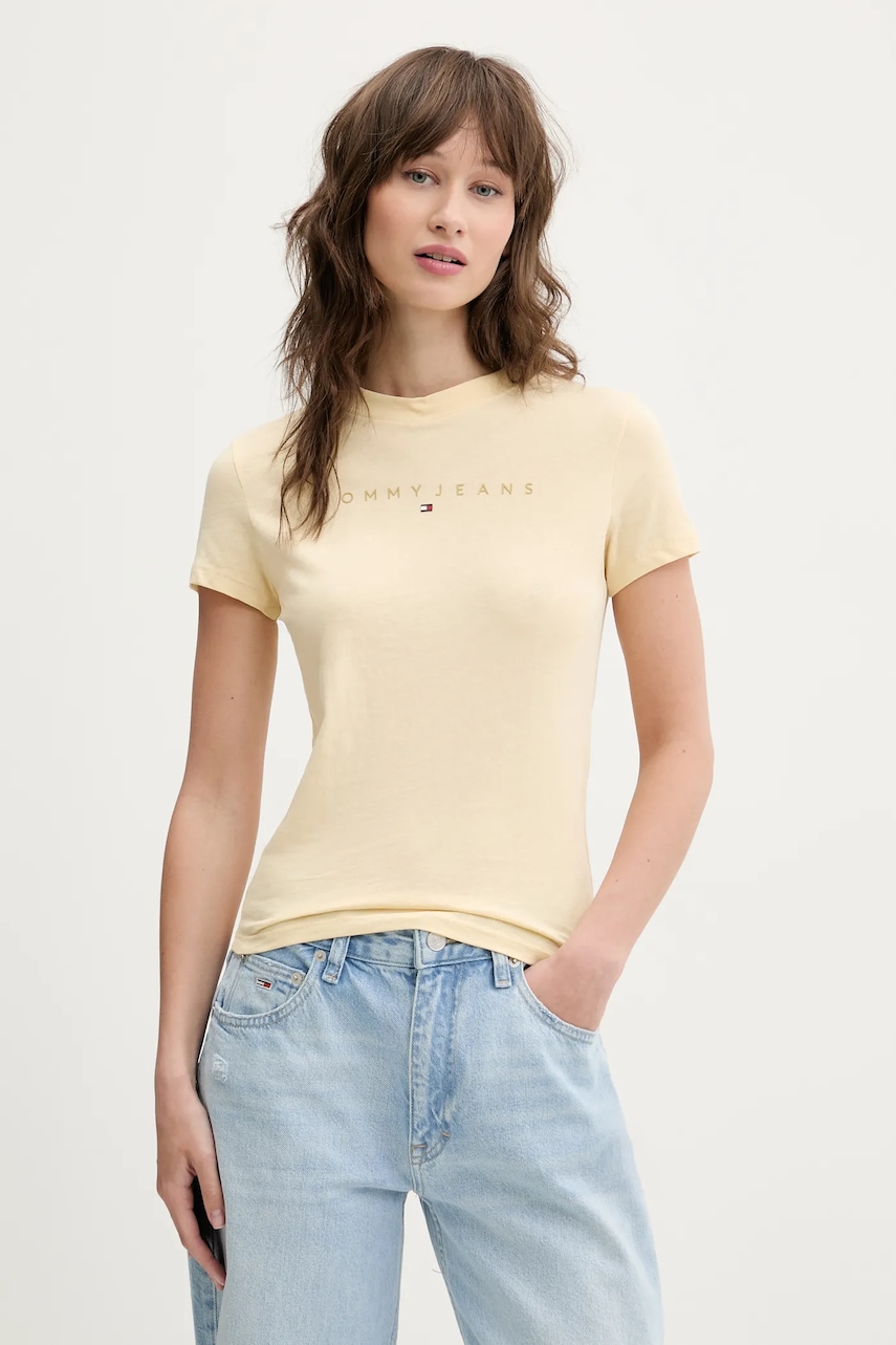 Bavlněné tričko Tommy Jeans žlutá barva, DW0DW20315