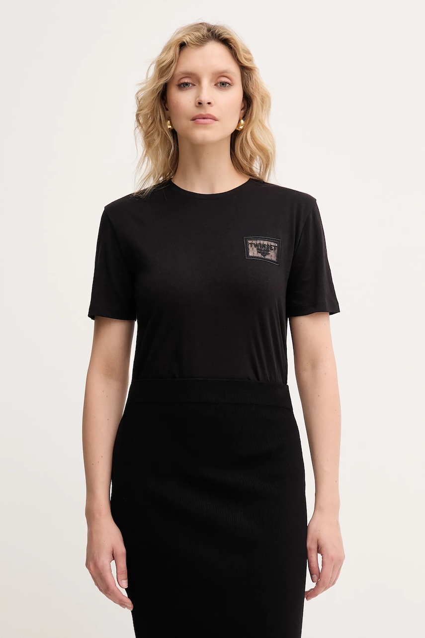 Bavlněné tričko Twinset dámské, černá barva, 252TP2051