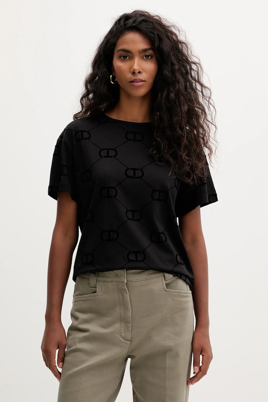 Bavlněné tričko Twinset dámské, černá barva, 252TP2055