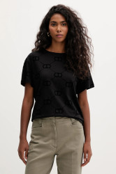 Bavlněné tričko Twinset dámské, černá barva, 252TP2055