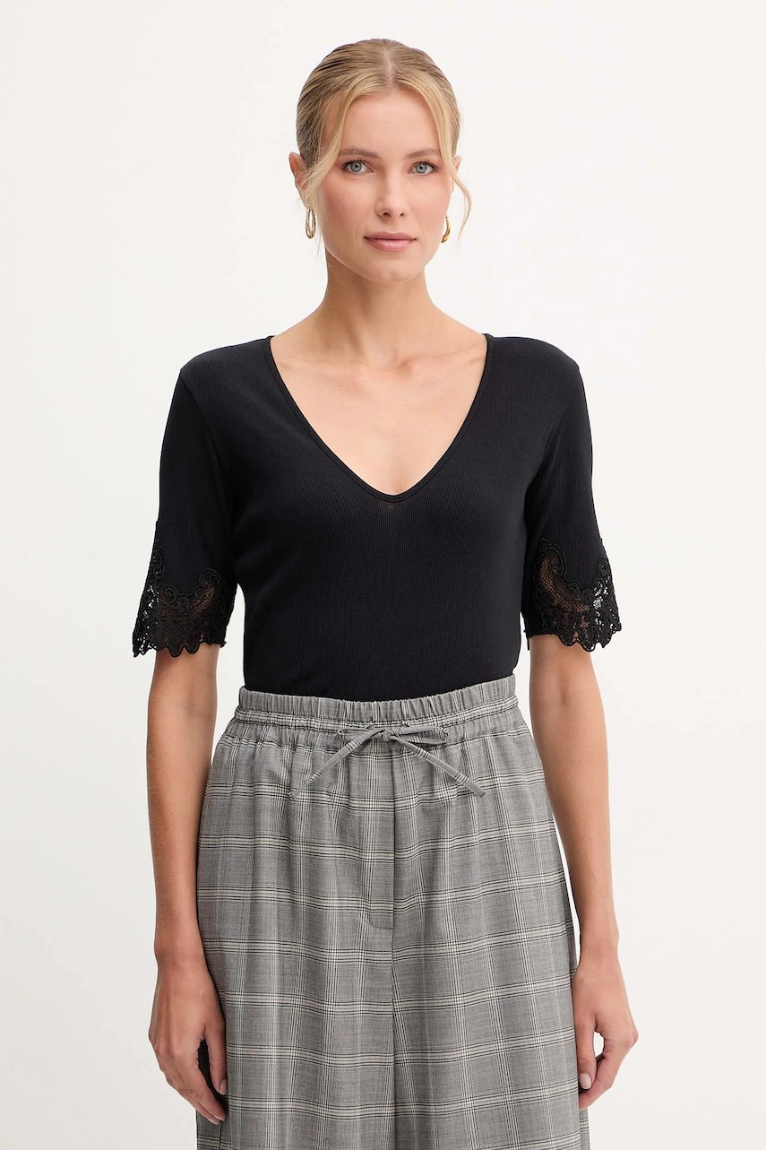 Bavlněné tričko Twinset dámské, černá barva, 252TT2170