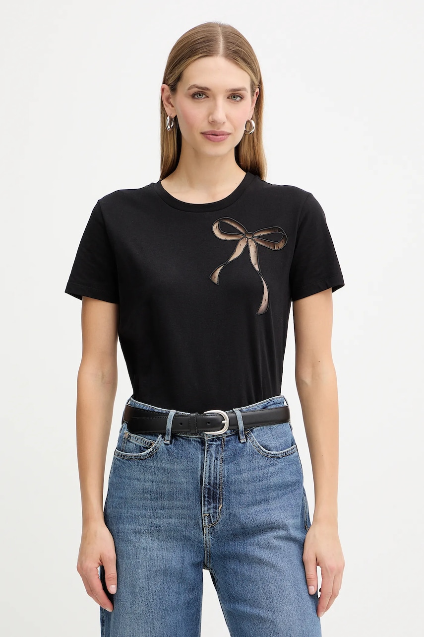 Bavlněné tričko Twinset dámské, černá barva, 252TT2312