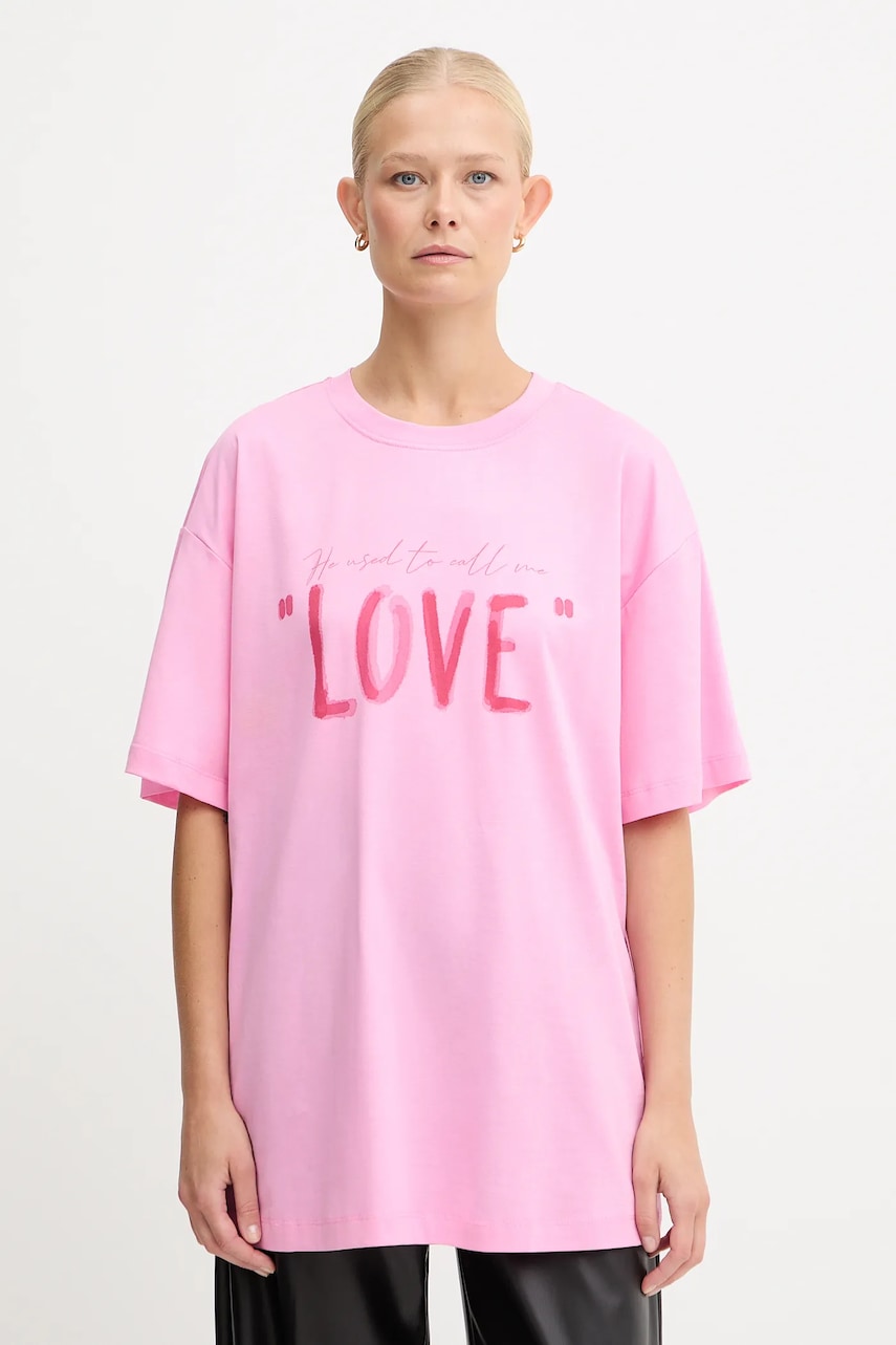 Bavlněné tričko Twinset dámské, růžová barva, 252AQ2120