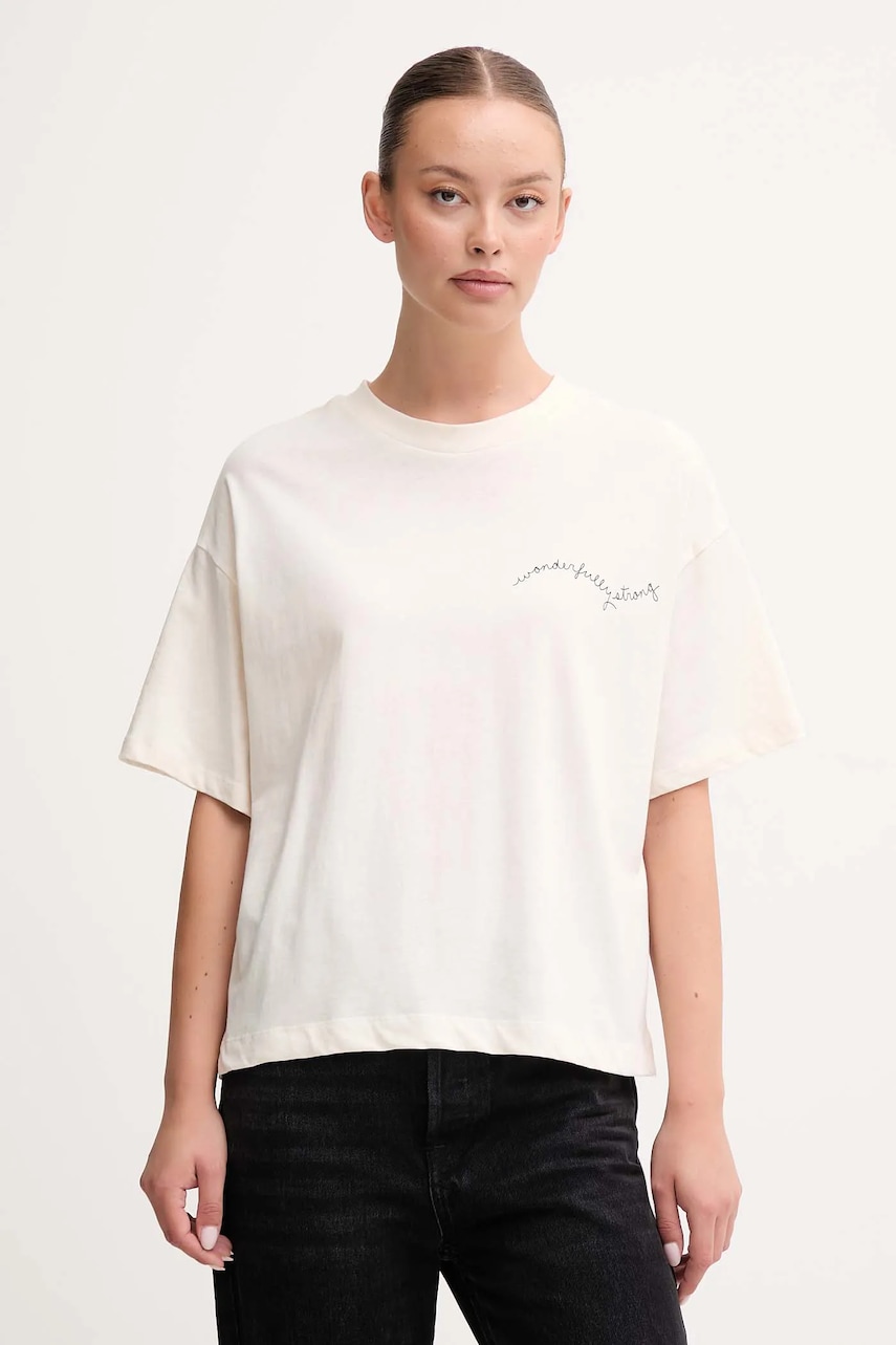 Bavlněné tričko United Colors of Benetton dámské, béžová barva, 35P5D10AR