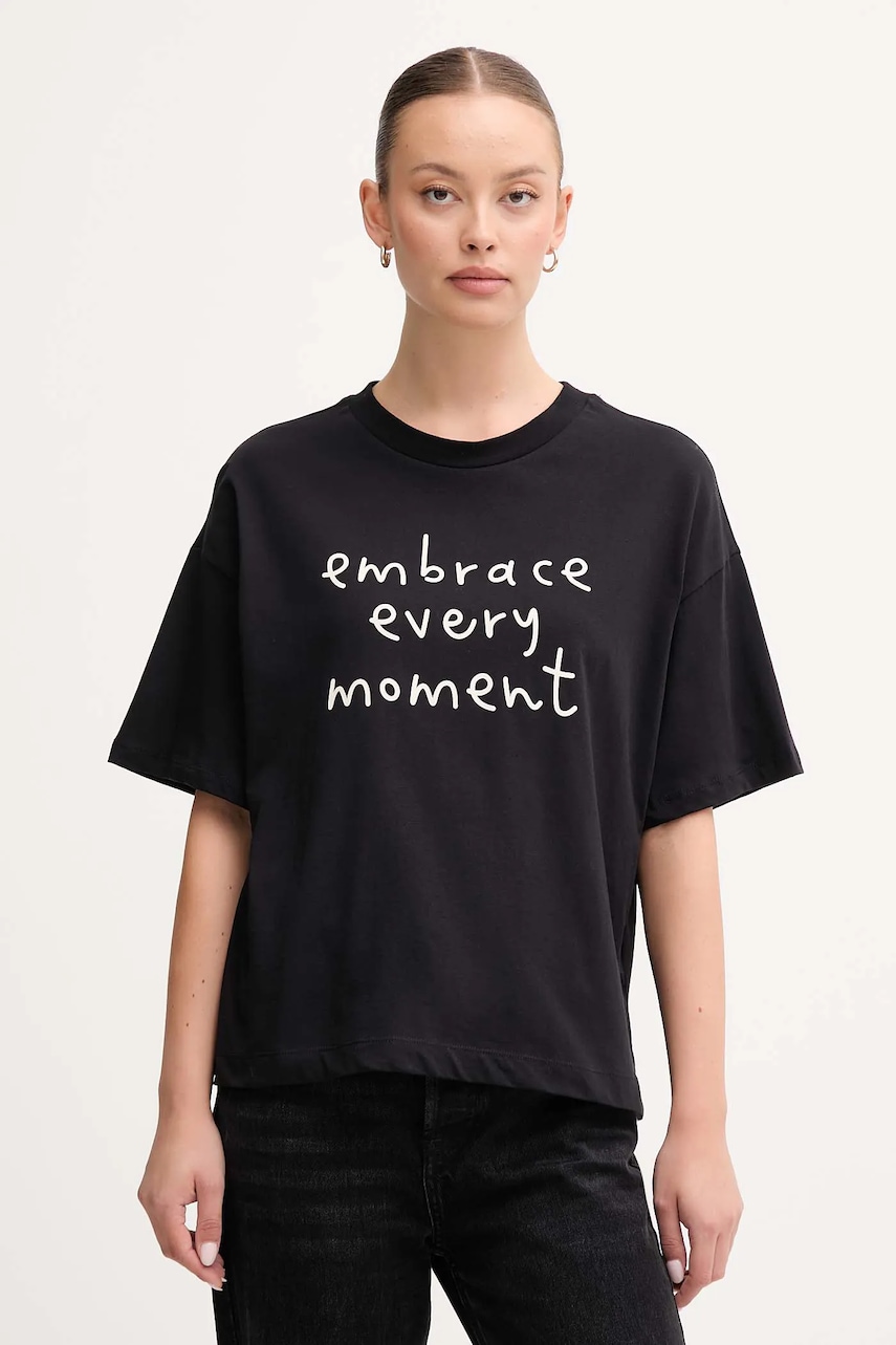 Bavlněné tričko United Colors of Benetton dámské, černá barva, 35P5D10AR