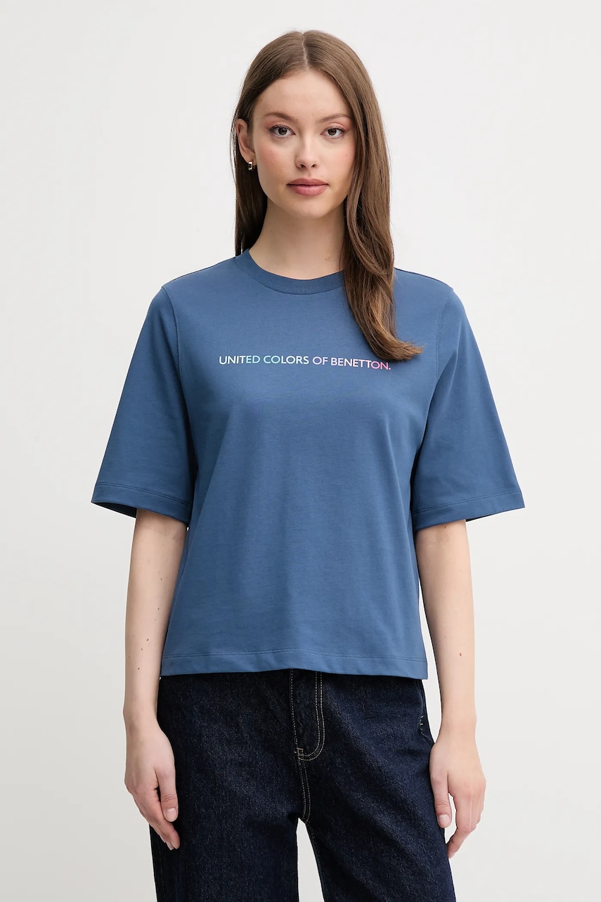 Bavlněné tričko United Colors of Benetton dámské, tmavomodrá barva, 3BL0D109D