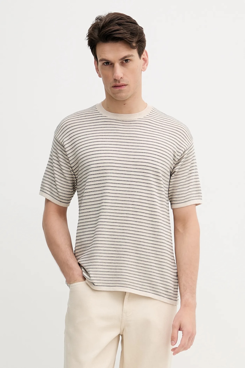 Bavlněné tričko United Colors of Benetton pánské, béžová barva, 1195K109V