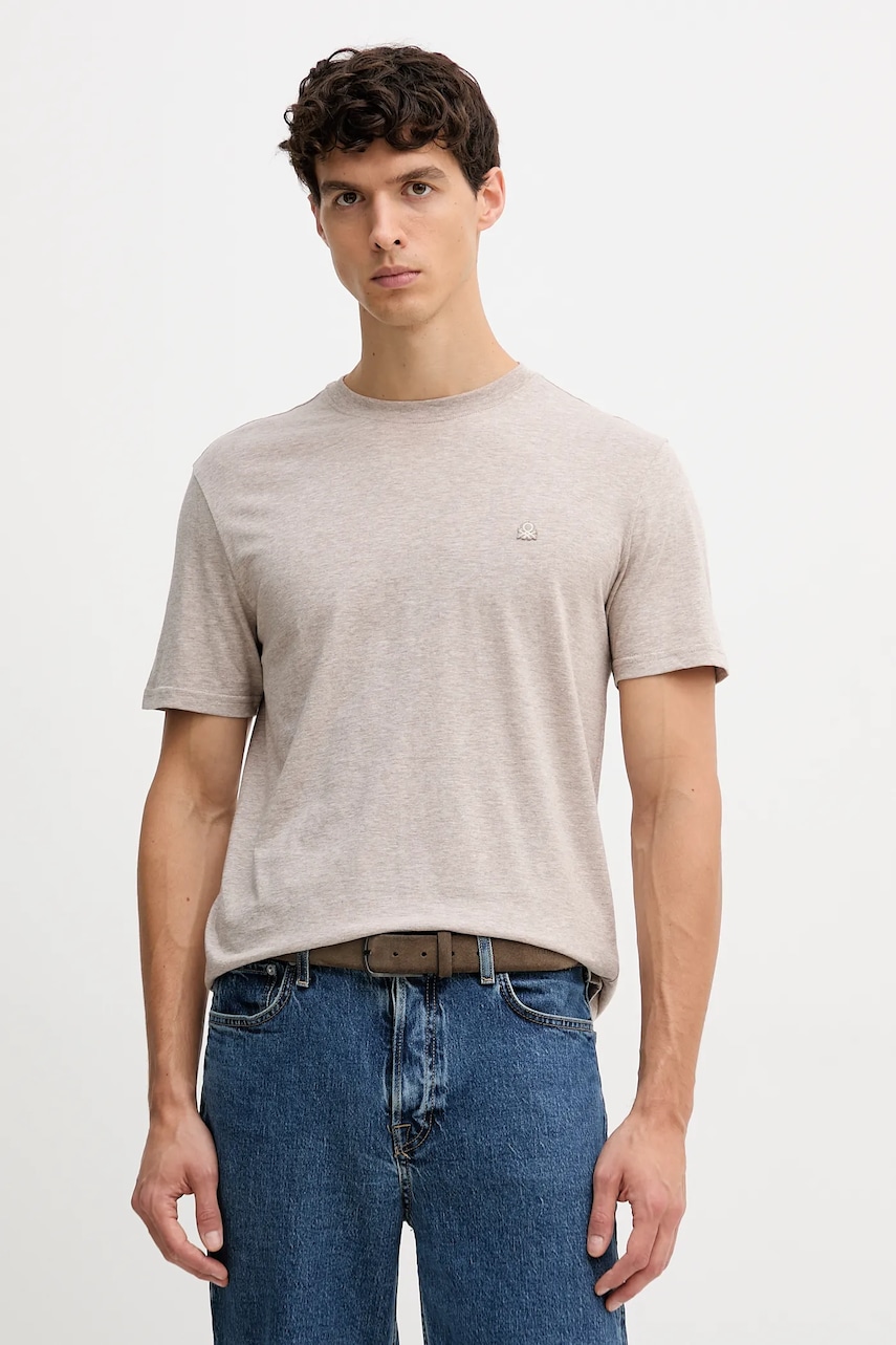 Bavlněné tričko United Colors of Benetton pánské, béžová barva, 3UWFU10AU