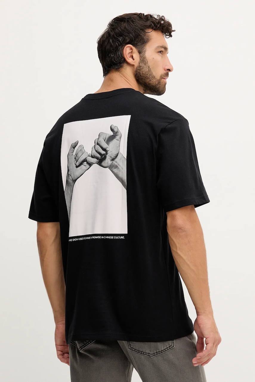 Bavlněné tričko United Colors of Benetton pánské, černá barva, s potiskem, 3MI5U10AX