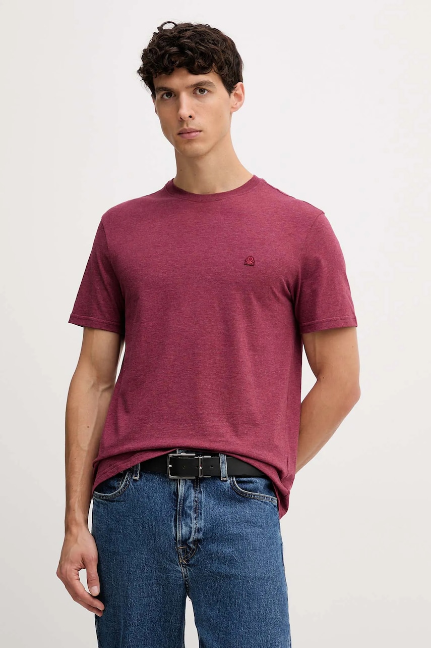 Bavlněné tričko United Colors of Benetton pánské, vínová barva, 3UWFU10AU