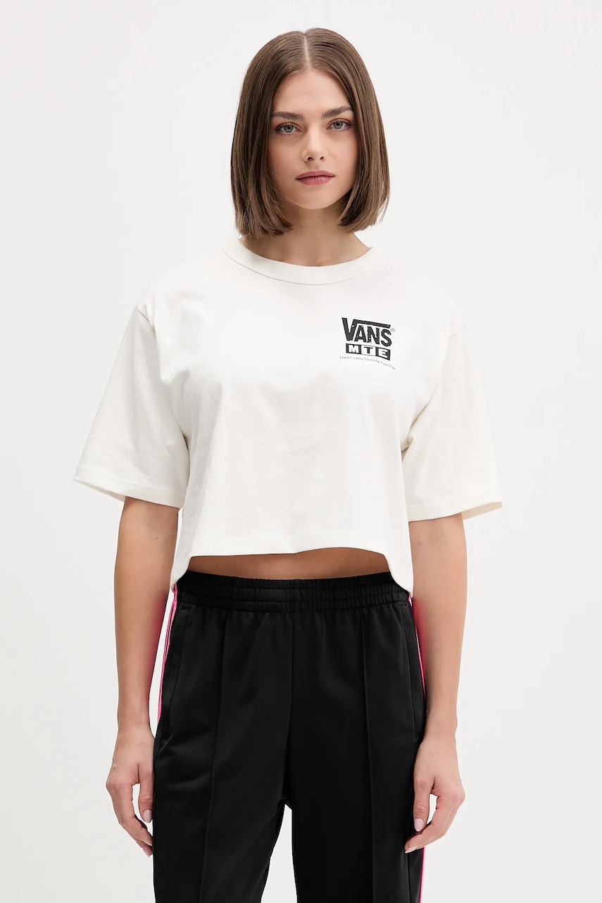 Bavlněné tričko Vans dámské, béžová barva, VN000PKAC9F1