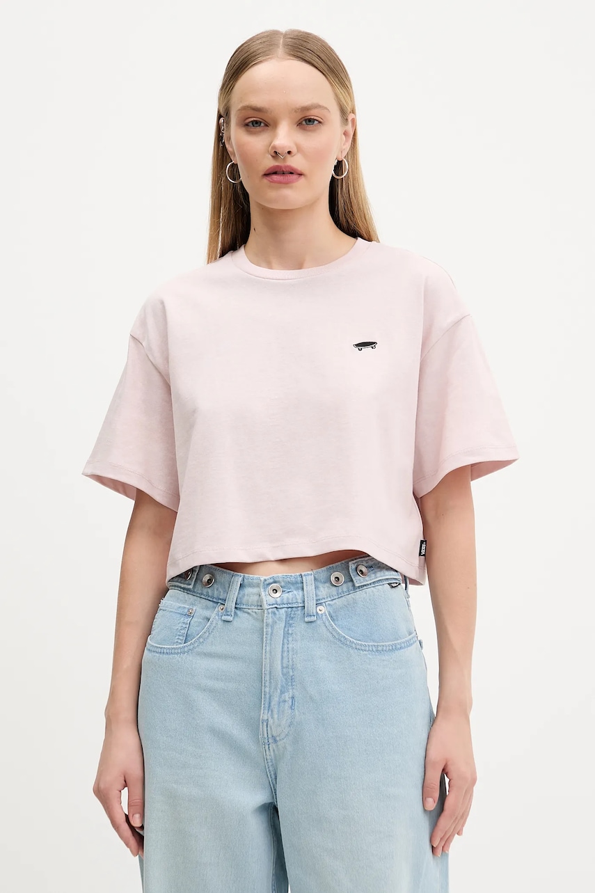 Bavlněné tričko Vans dámské, růžová barva, VN000P5QO3N1