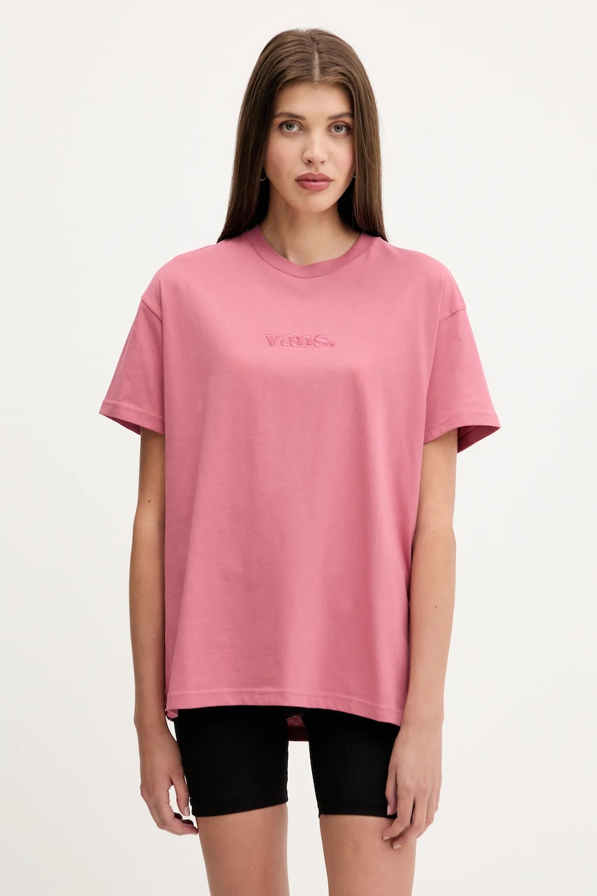 Bavlněné tričko Vans dámské, růžová barva, VN000RANZRY1