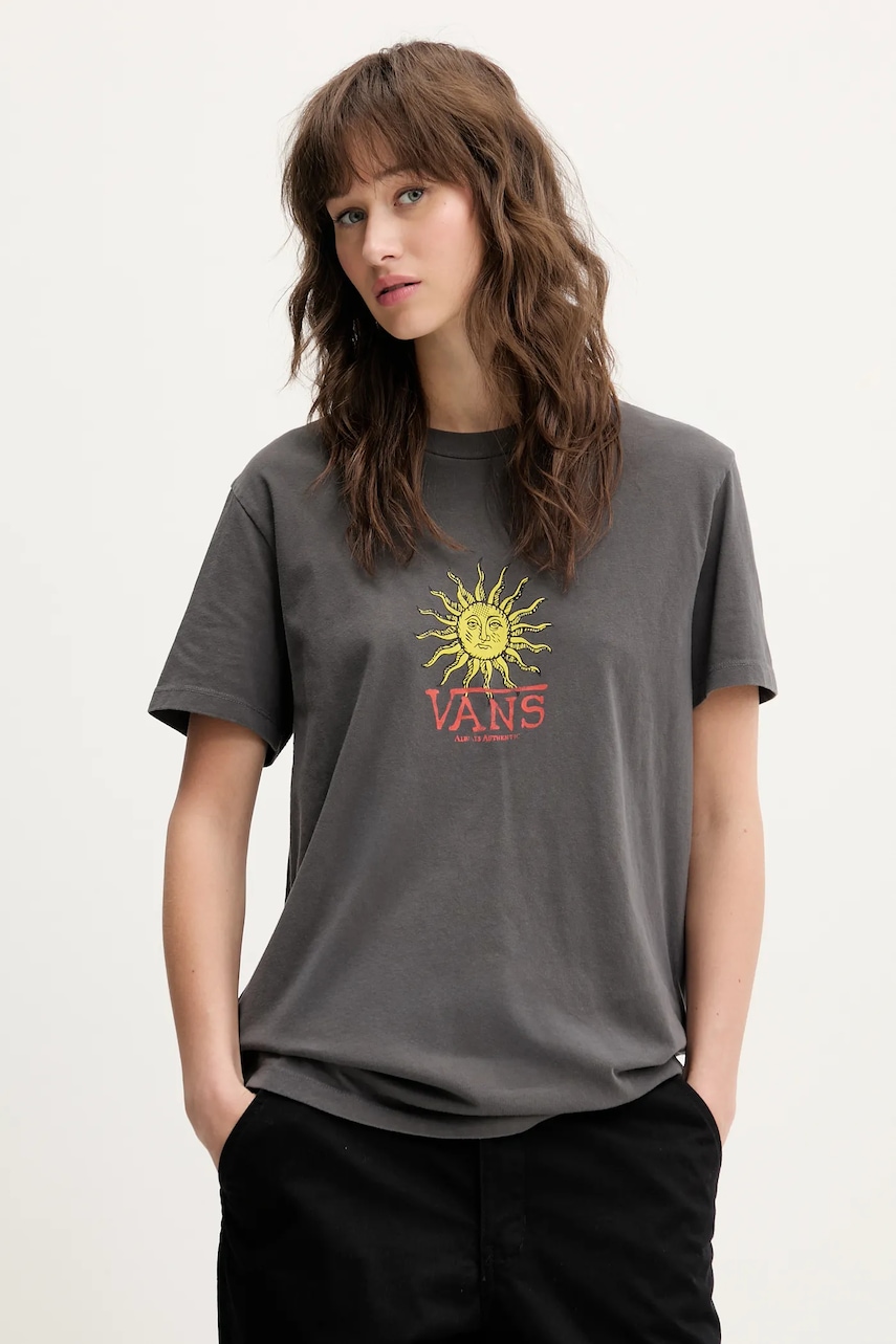 Bavlněné tričko Vans dámské, šedá barva, VN000NXA1O71