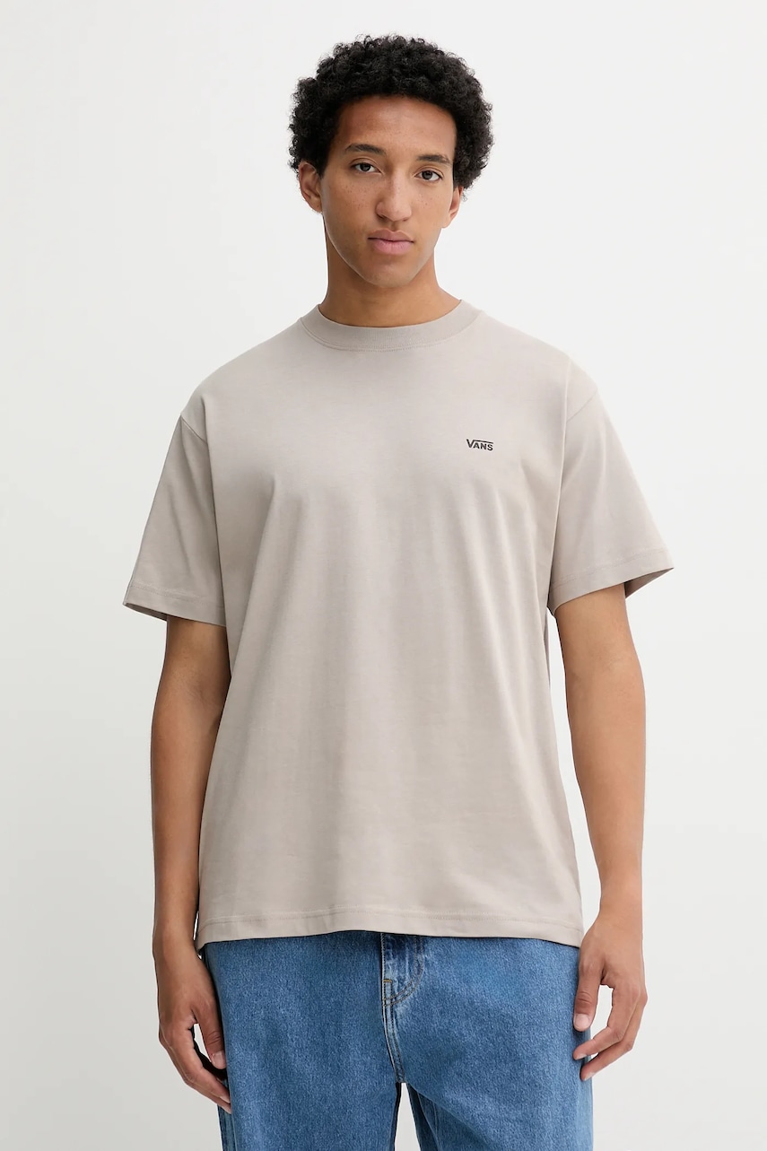 Bavlněné tričko Vans pánské, béžová barva, VN000R9X7D61