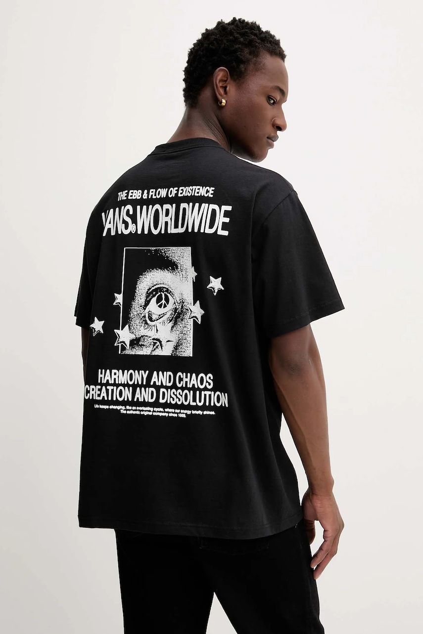 Bavlněné tričko Vans pánské, černá barva, s potiskem, VN000PBRBLK1