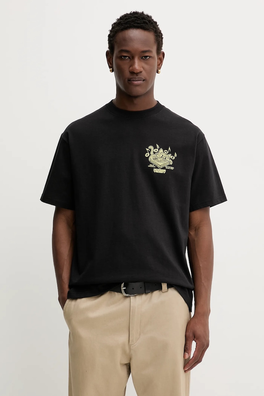 Bavlněné tričko Vans pánské, černá barva, s potiskem, VN000PC0BLK1