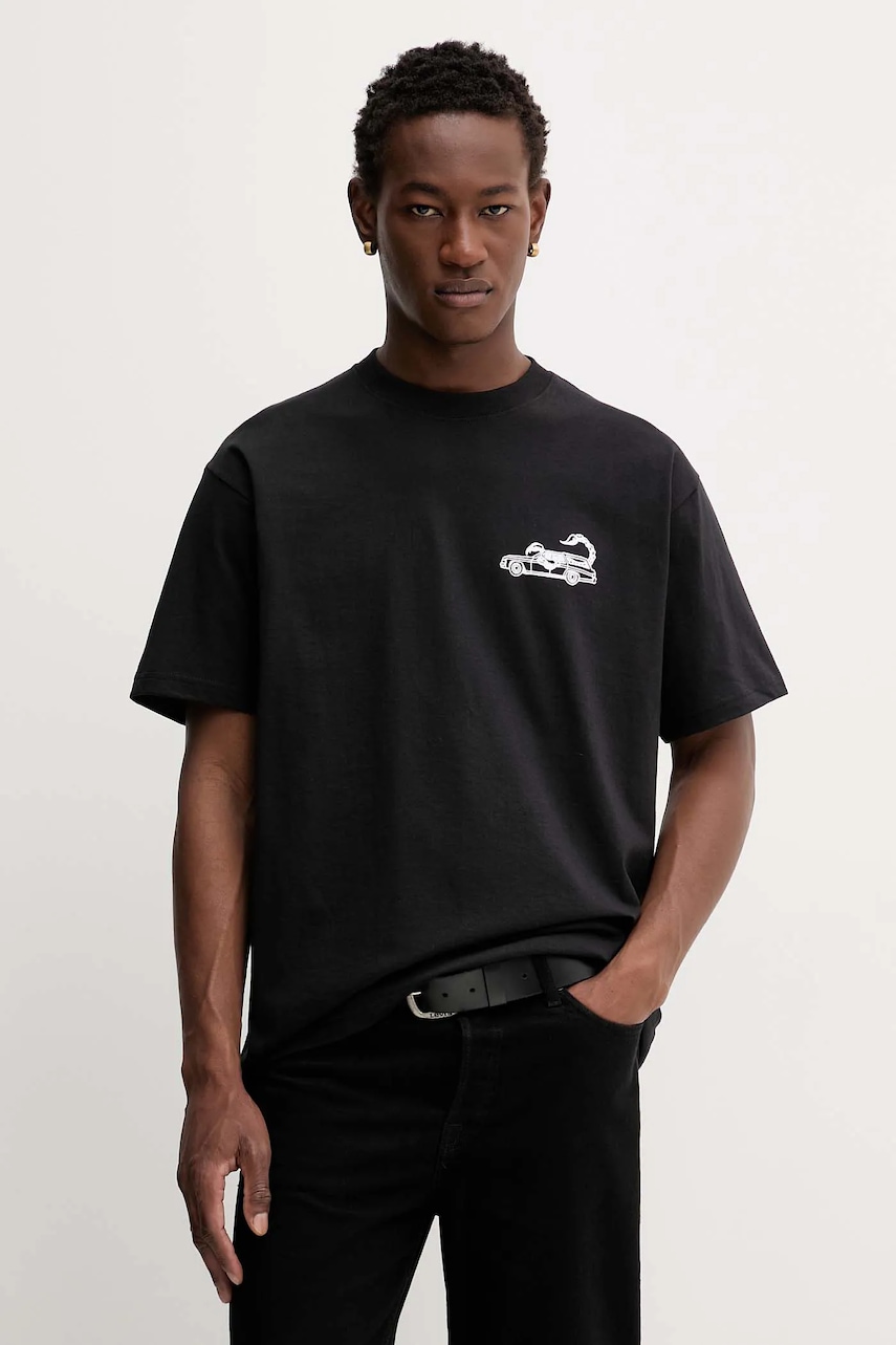 Bavlněné tričko Vans pánské, černá barva, s potiskem, VN000PDABLK1