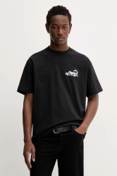 Bavlněné tričko Vans pánské, černá barva, s potiskem, VN000PDABLK1