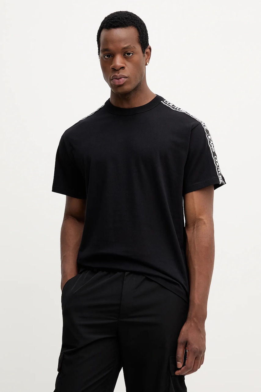 Bavlněné tričko Versace Jeans Couture pánské, černá barva, s potiskem, 79GAHC02 CJ01C