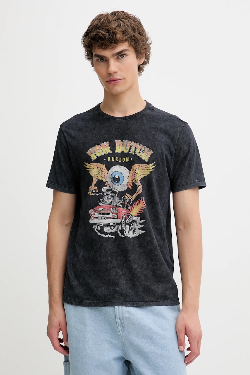 Bavlněné tričko Von Dutch pánské, šedá barva, VD.1.TR.CARS