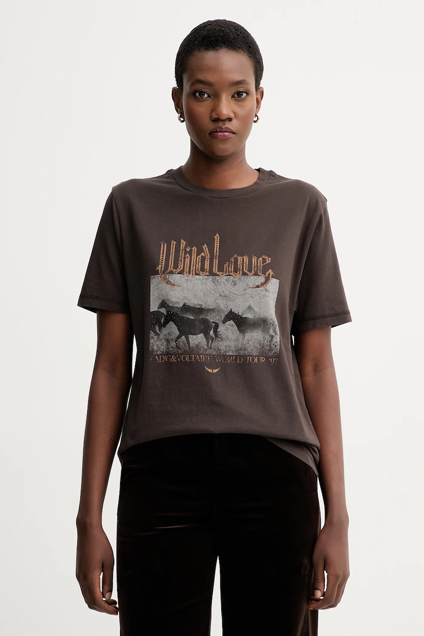 Bavlněné tričko ZADIG&VOLTAIRE dámské, hnědá barva, JWTS02816