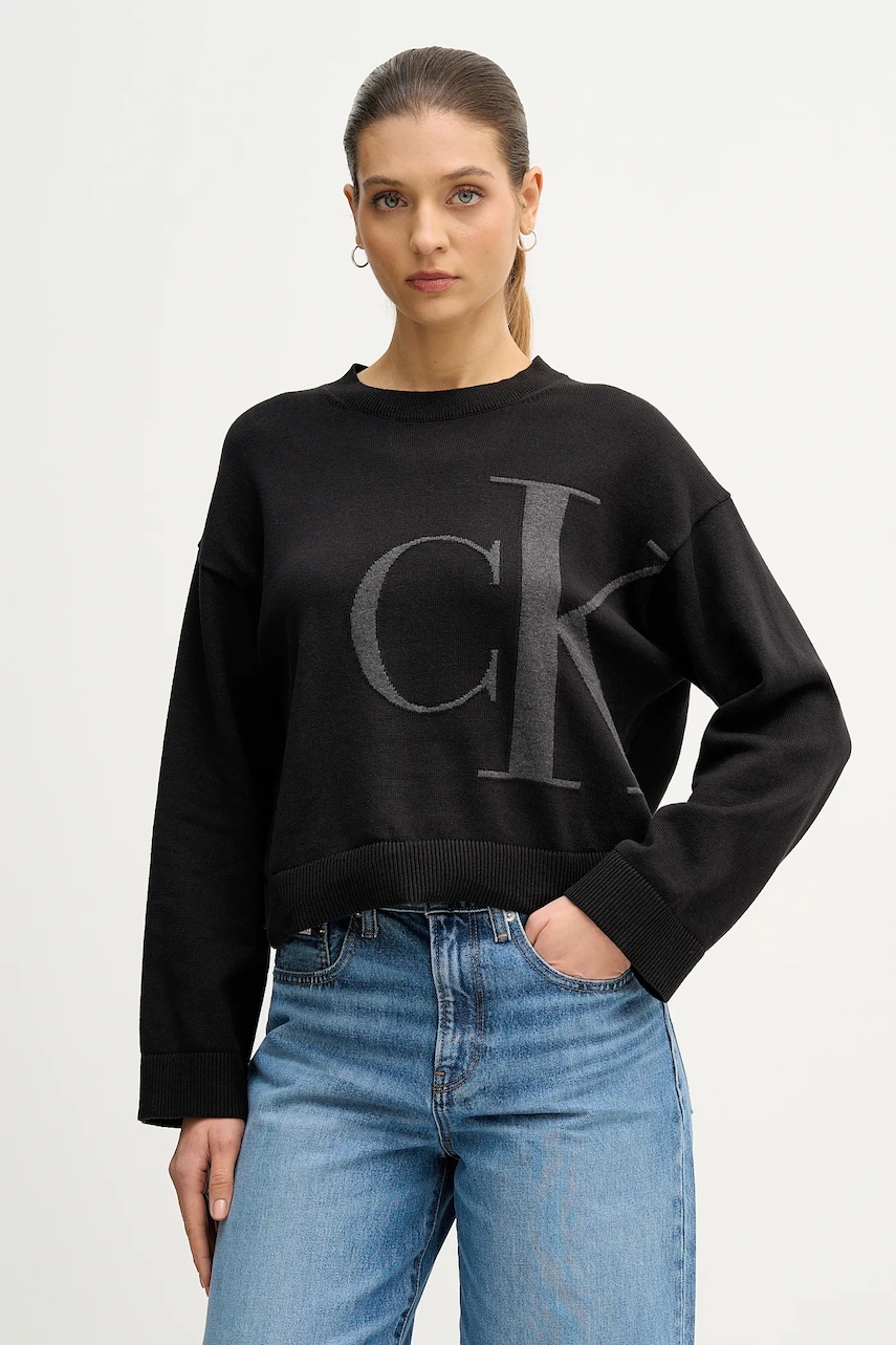 Bavlněný svetr Calvin Klein Jeans dámský, černá barva, LV047E304G
