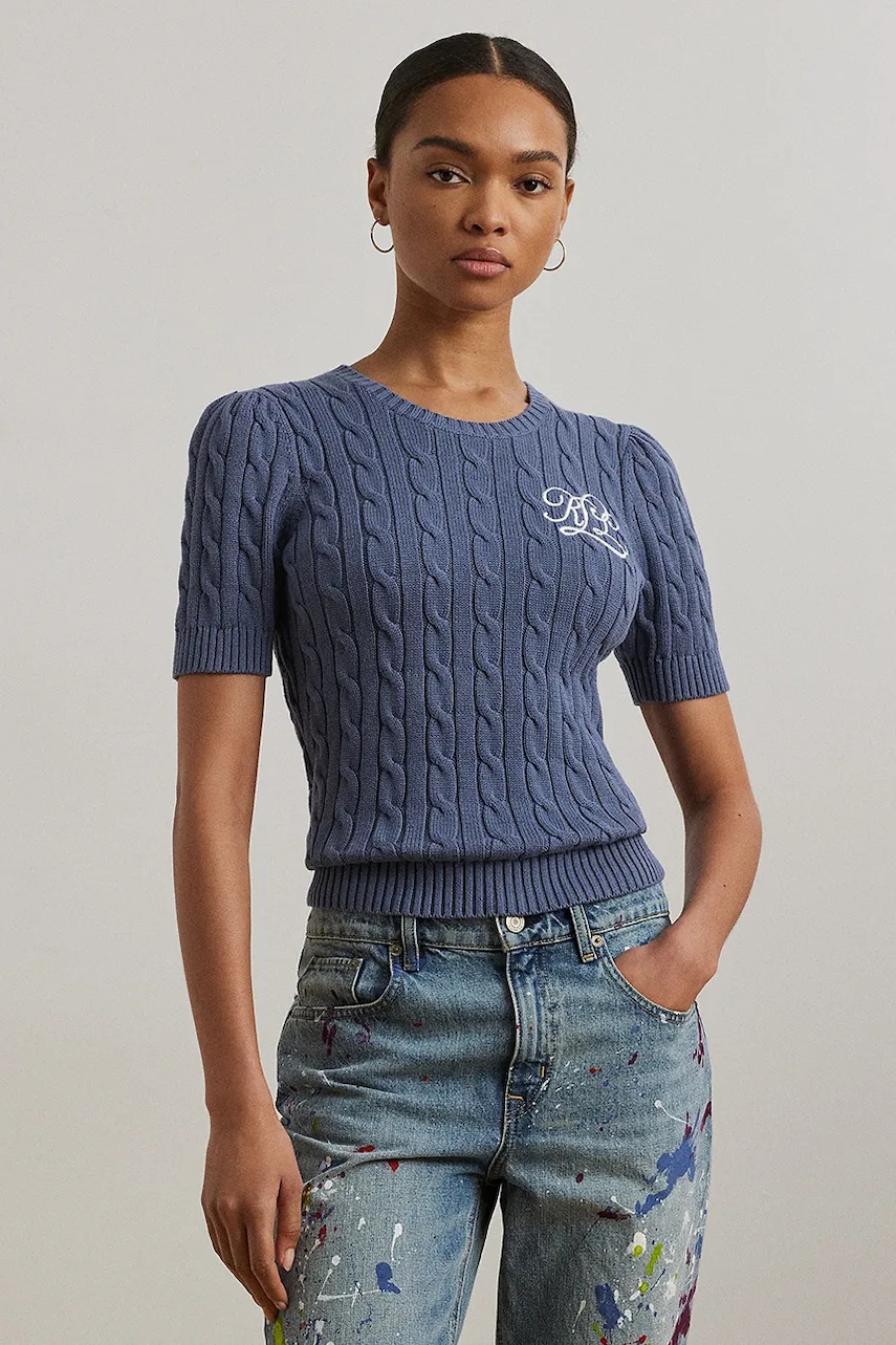 Bavlněný svetr Lauren Ralph Lauren dámský, tmavomodrá barva, 200976989