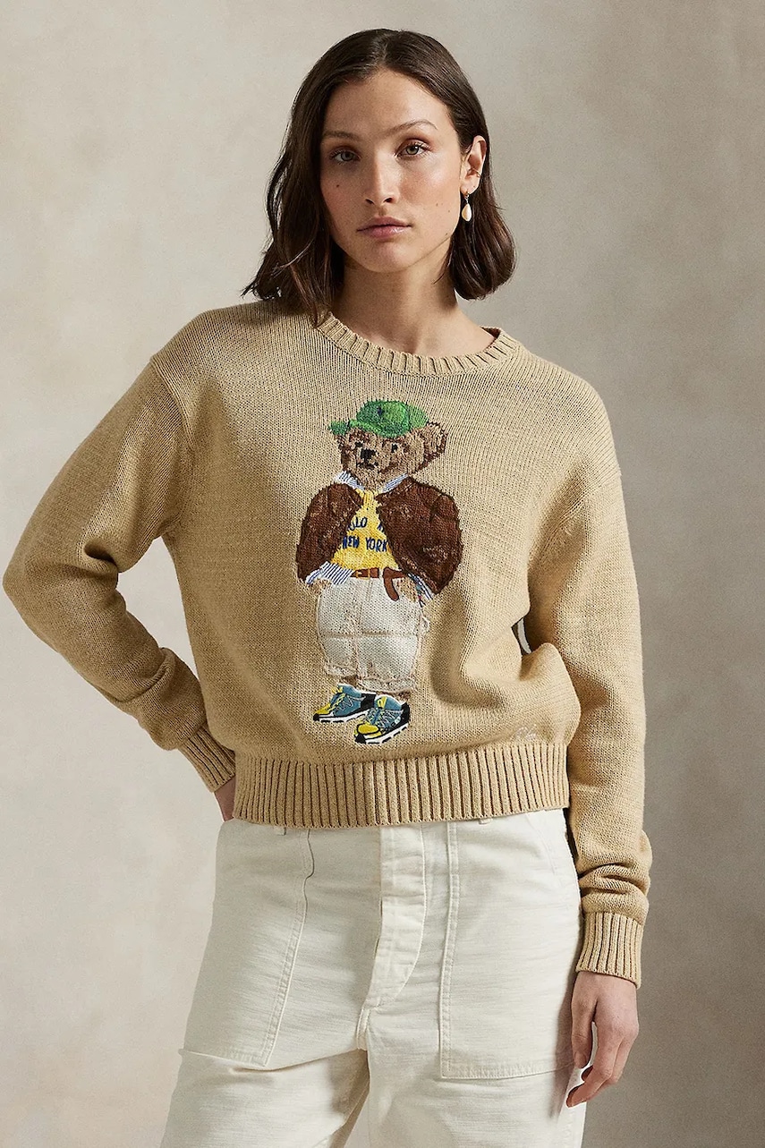 Bavlněný svetr Polo Ralph Lauren dámský, béžová barva, 211972121