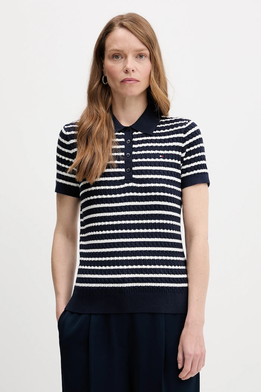 Bavlněný svetr Tommy Hilfiger dámský, tmavomodrá barva, WW0WW41474