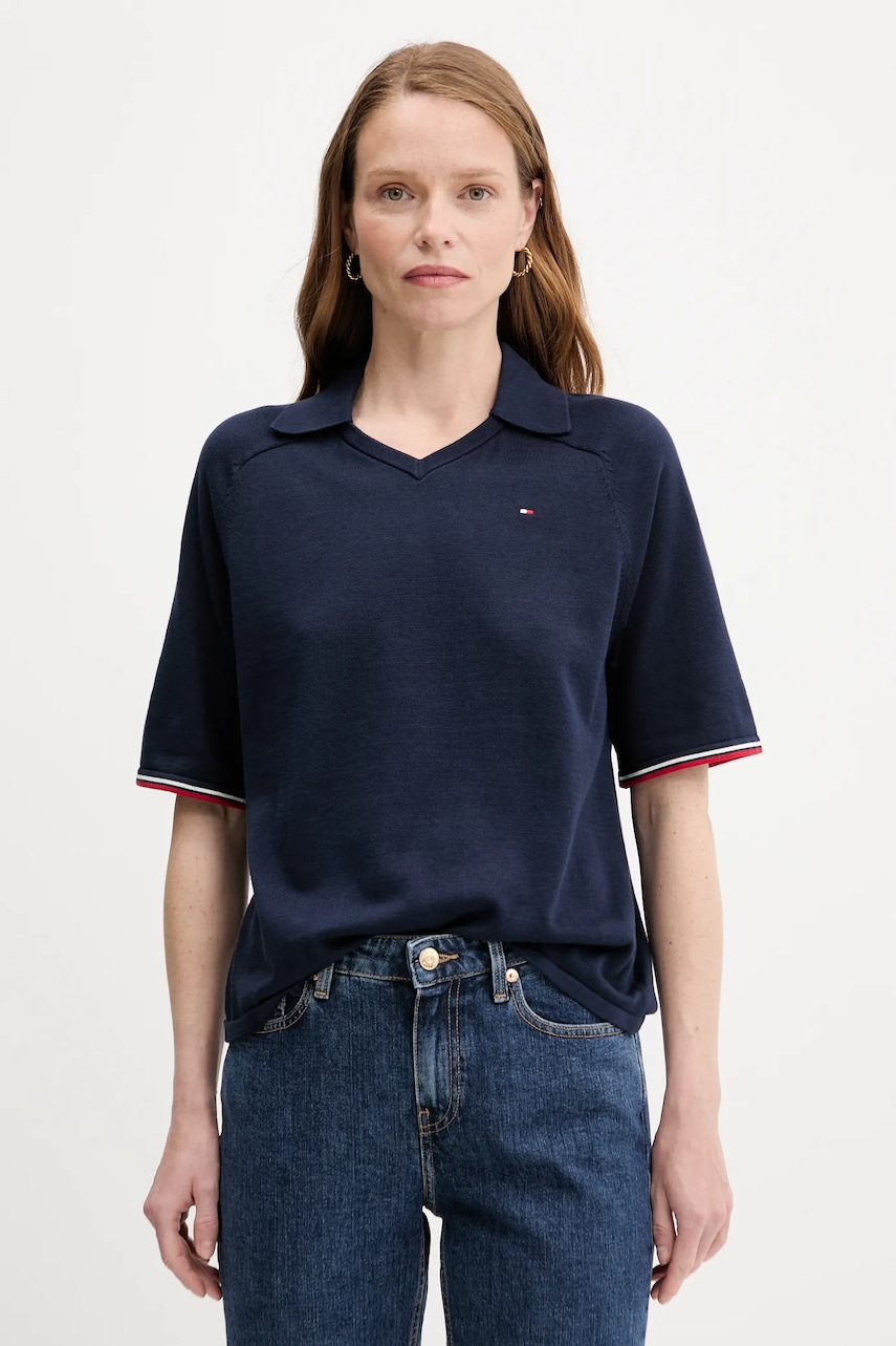 Bavlněný svetr Tommy Hilfiger dámský, tmavomodrá barva, WW0WW45694