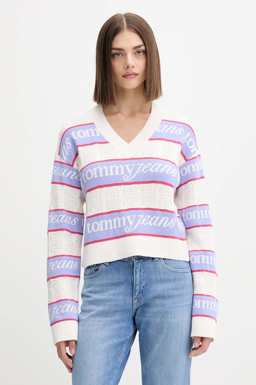 Bavlněný svetr Tommy Jeans dámský, béžová barva, DW0DW21682