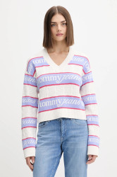 Bavlněný svetr Tommy Jeans dámský, béžová barva, DW0DW21682